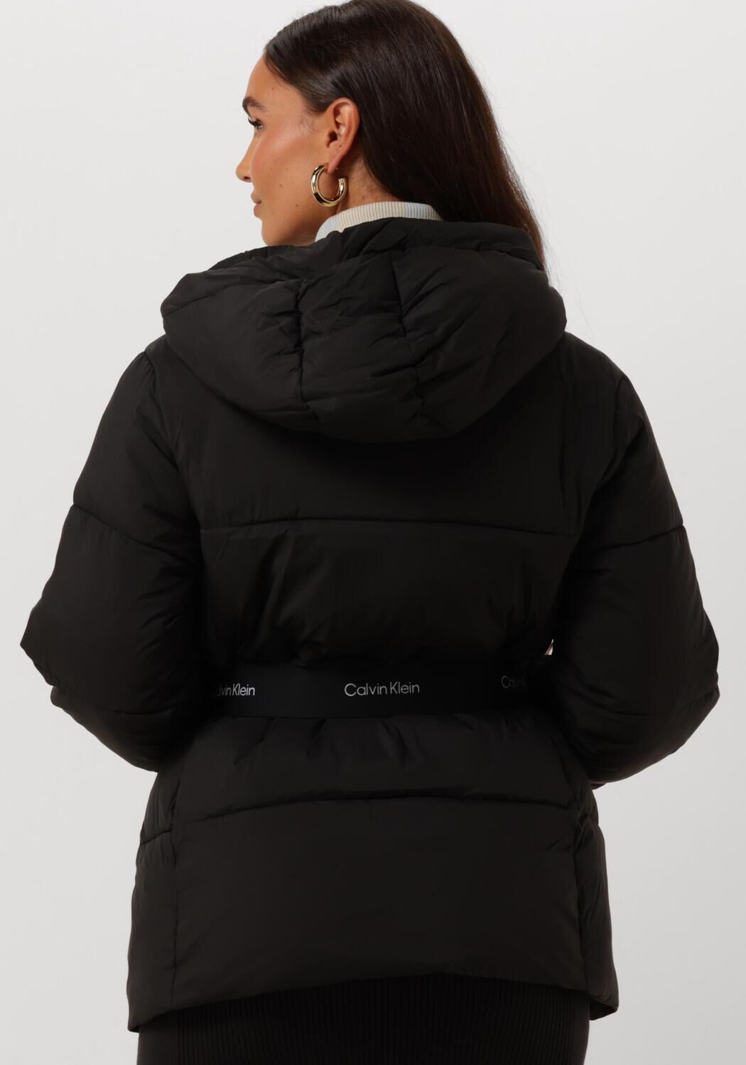 CALVIN KLEIN Dames Jassen Logo Belt Short Puffer Zwart