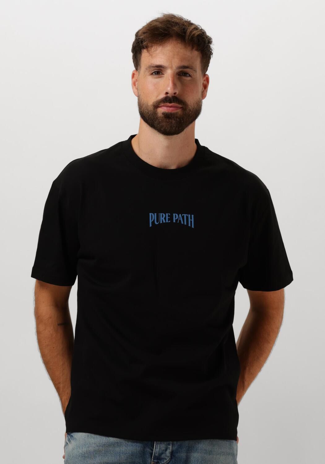 PURE PATH Heren Polo's & T-shirts Loose Fit T-shirts Crewneck Ss112 Zwart
