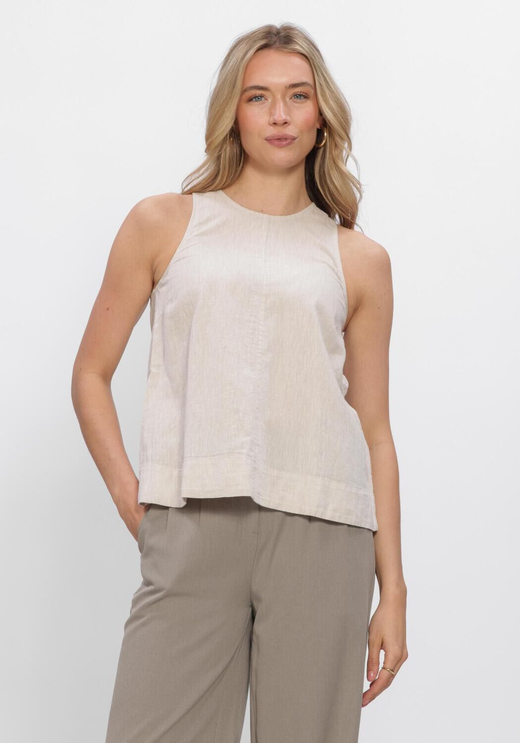 Beige SELECTED WOMEN Top SLFLUISA SL LINEN BLEND TOP - large