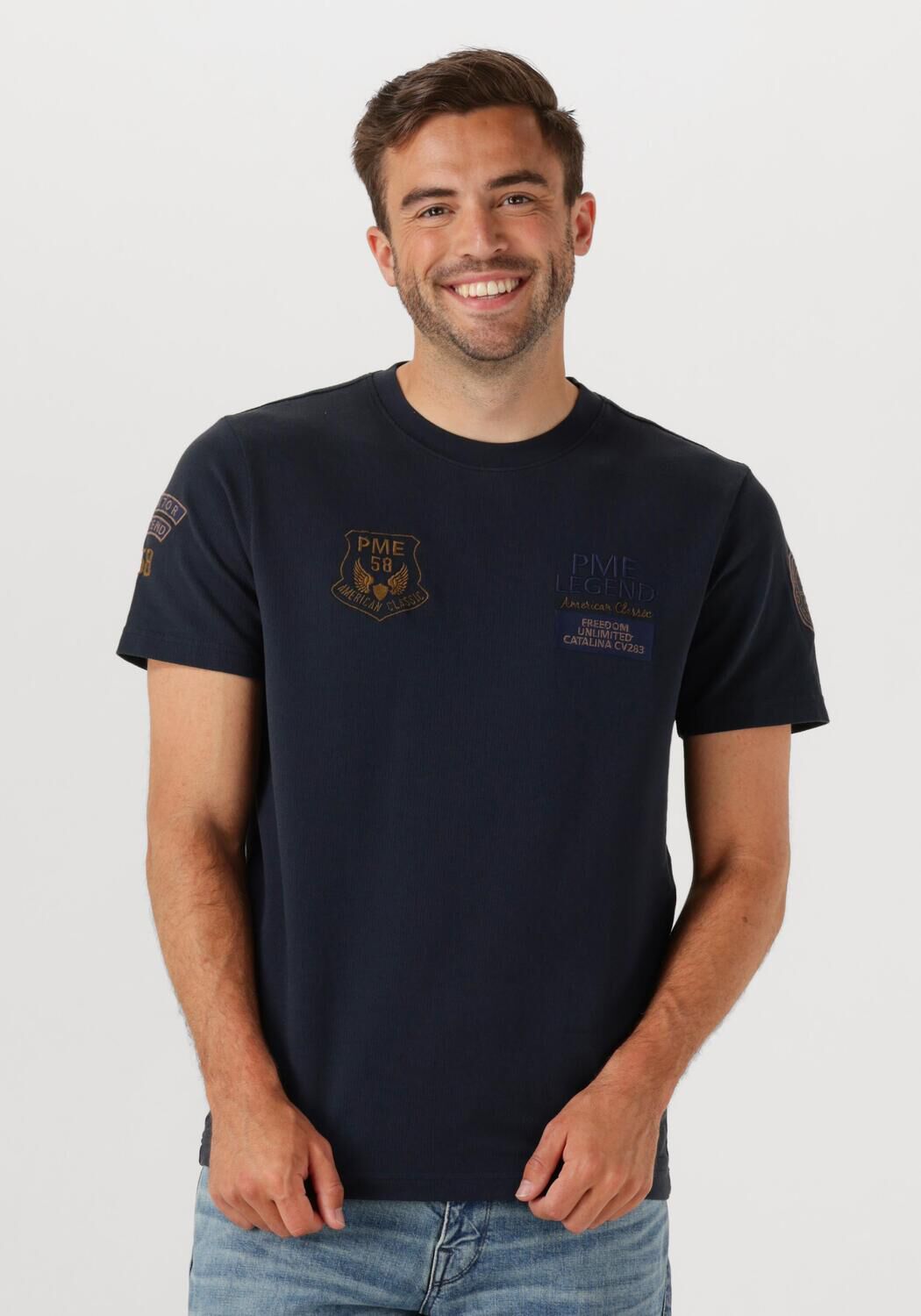 PME LEGEND Heren Polo's & T-shirts Flat Waffel Jersey Donkerblauw