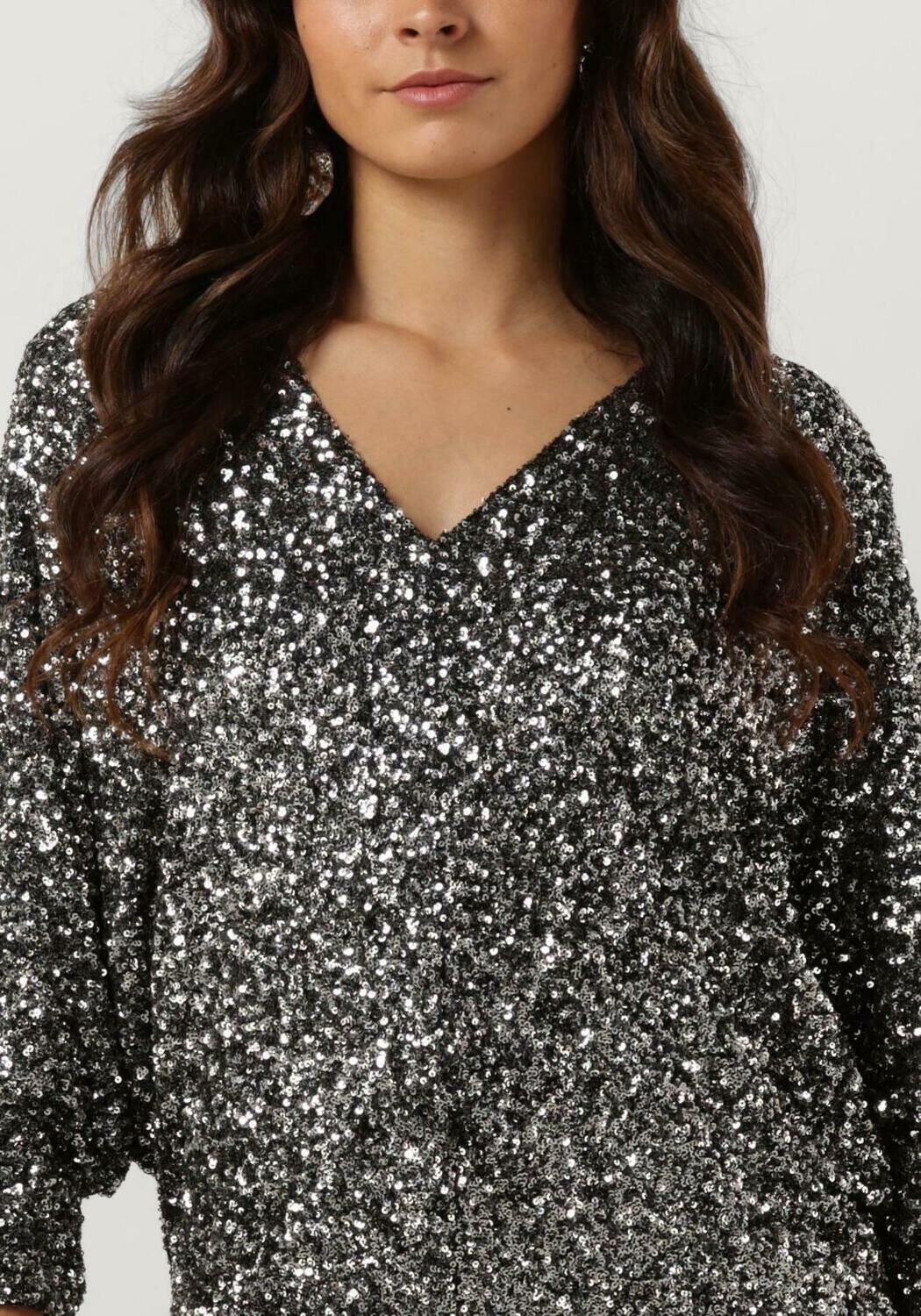 ACCESS Dames Jurken Sequin Mini Dress With V Necklin Zilver