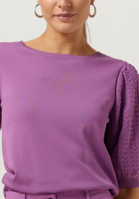 Paarse JANSEN AMSTERDAM Top K136 KNITTED TOP 3/4 PUFFED SLEEVE - large