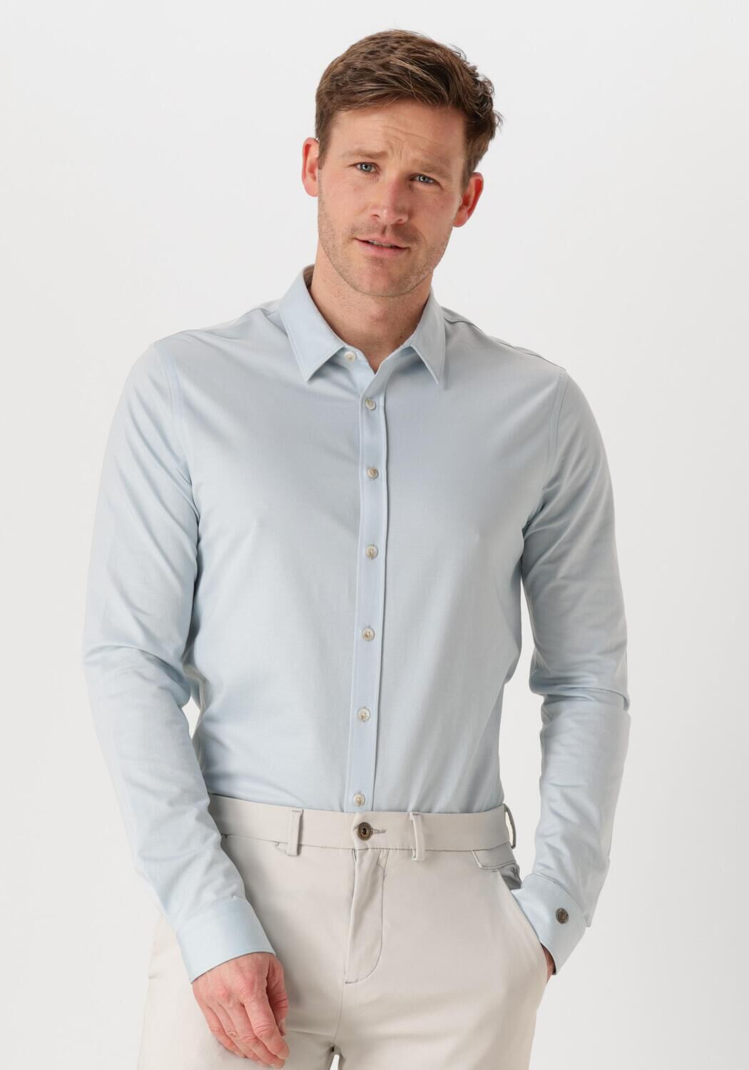 CAST IRON Heren Overhemden Long Sleeve Shirt Twill Jersey 2 Tone Blauw