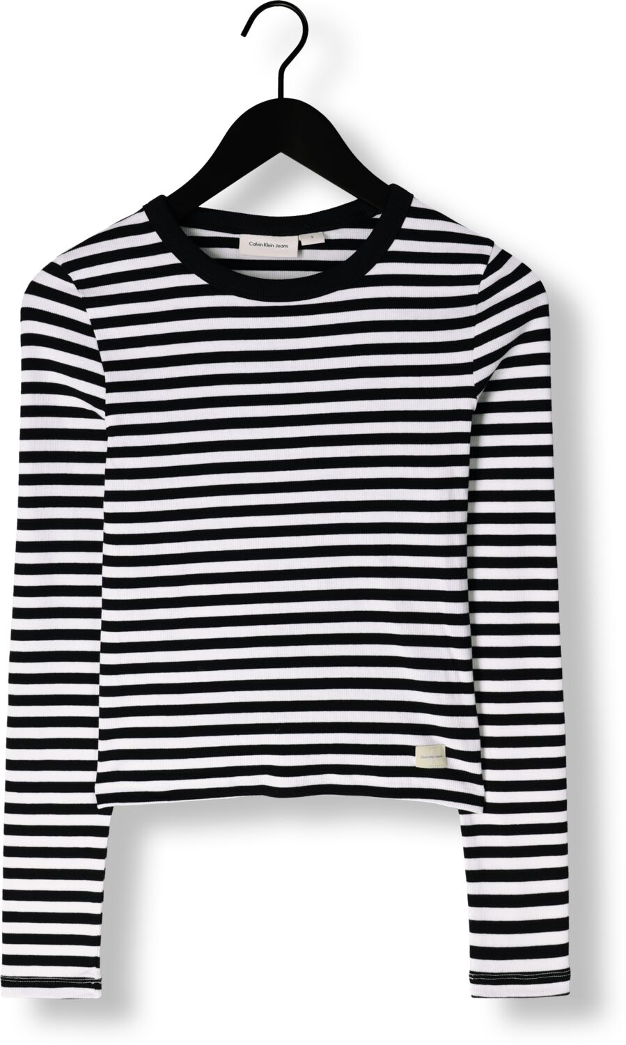 CALVIN KLEIN Dames Tops & T-shirts Woven Label Rib Long Sleeve Zwart