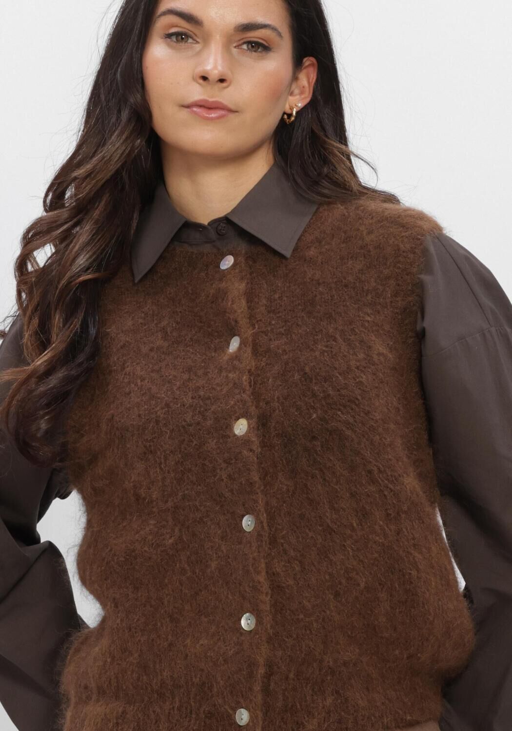 Bruine SECOND FEMALE Truien/vesten BROOK KNIT BUTTON VEST - large