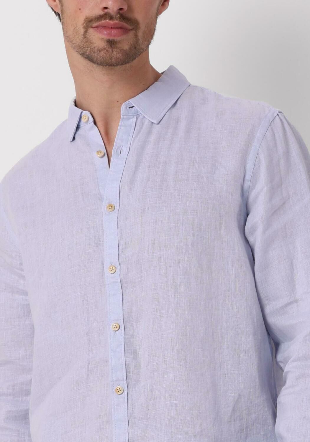 SCOTCH & SODA Heren Overhemden Linen Shirt With Roll-up Lichtblauw
