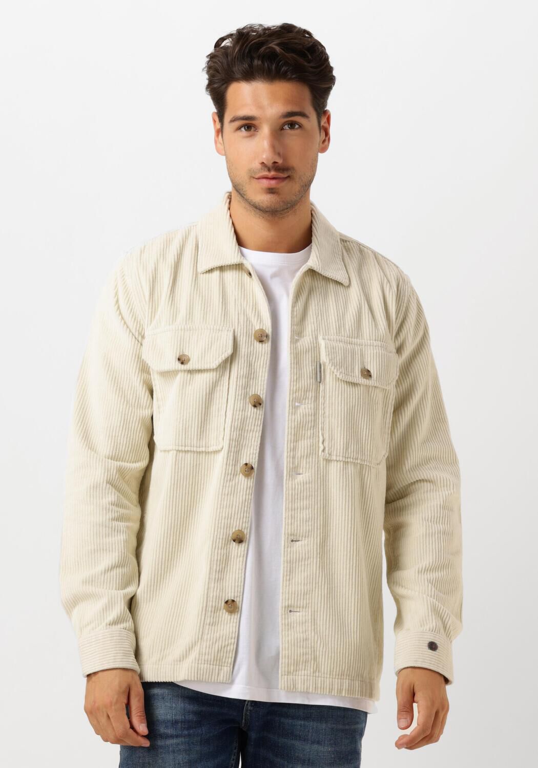CAST IRON Heren Overshirts Long Sleeve Shirt Solid Ribcord Wit