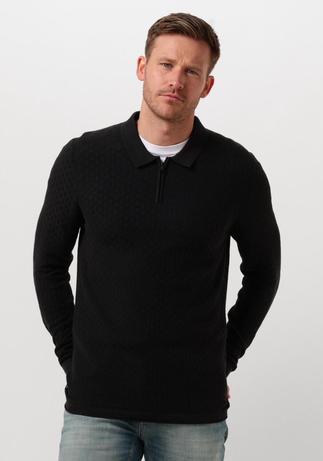 CAST IRON Heren Polo's & T-shirts Long Sleeve Polo Cotton Modal Zwart