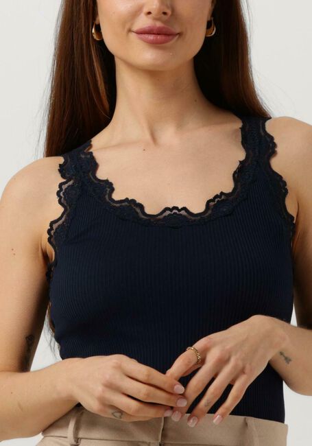 Donkerblauwe ROSEMUNDE Top SILK TOP W/ LACE - large