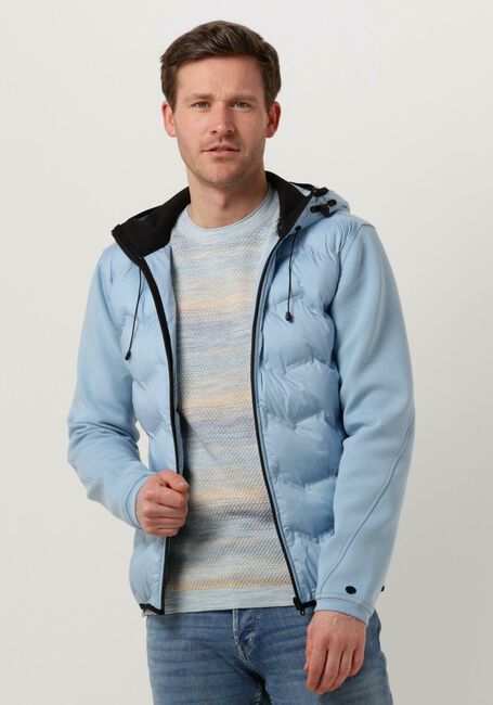 Lichtblauwe CAST IRON Gewatteerde jas HOODED JACKET TECH JERSEY INTERLOCK - large