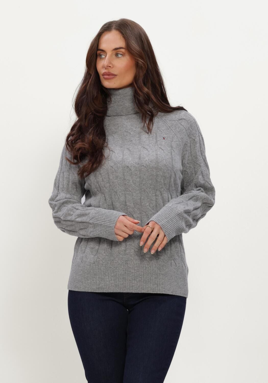 Grijze TOMMY HILFIGER Coltrui SOFT WOOL CABLE ROLL-NK LS SWT - large