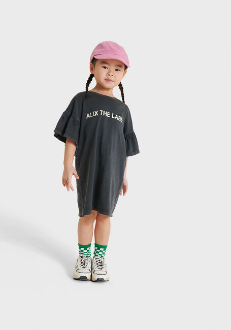 Donkergrijze ALIX MINI Mini jurk KIDS KNITTED RUFFLE SLEEVE DRESS - large