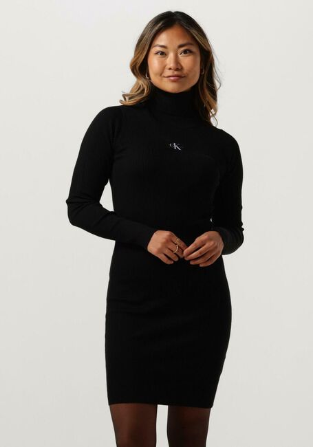 Zwarte CALVIN KLEIN Mini jurk BADGE ROLL NECK SWEATER DRESS - large