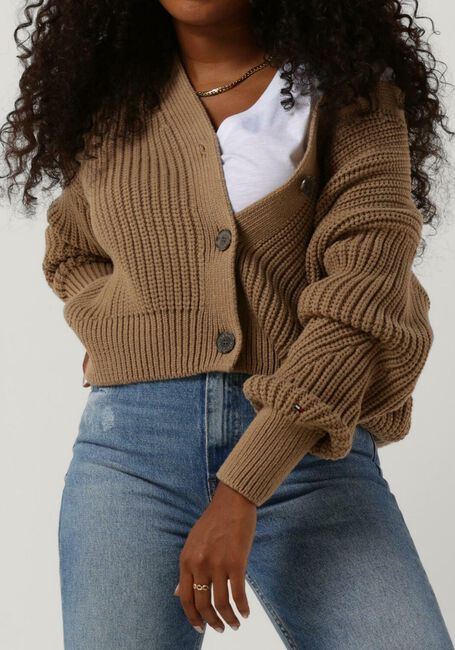 Camel TOMMY HILFIGER Vest ORG COTTON BUTTON V-NK CARDIGAN - large