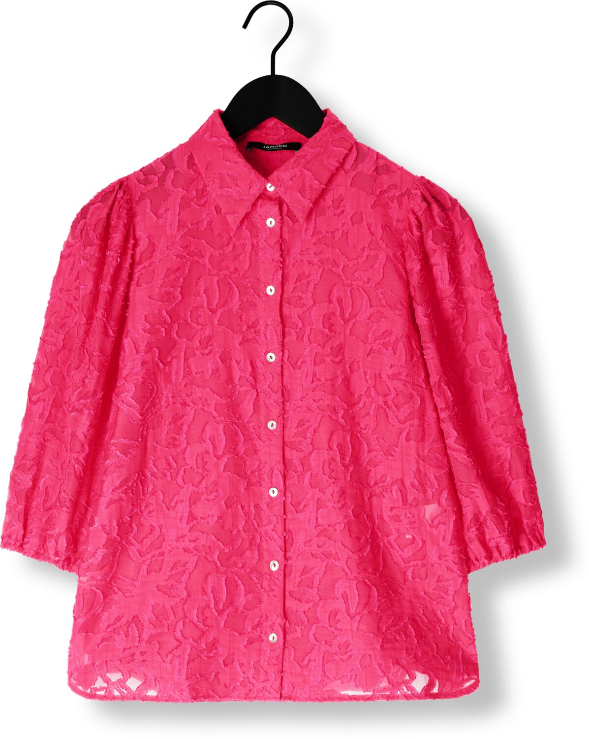 JANSEN AMSTERDAM Dames Blouses Nanne Blouse Fj 722 3 4 Puffed Sleeve Roze