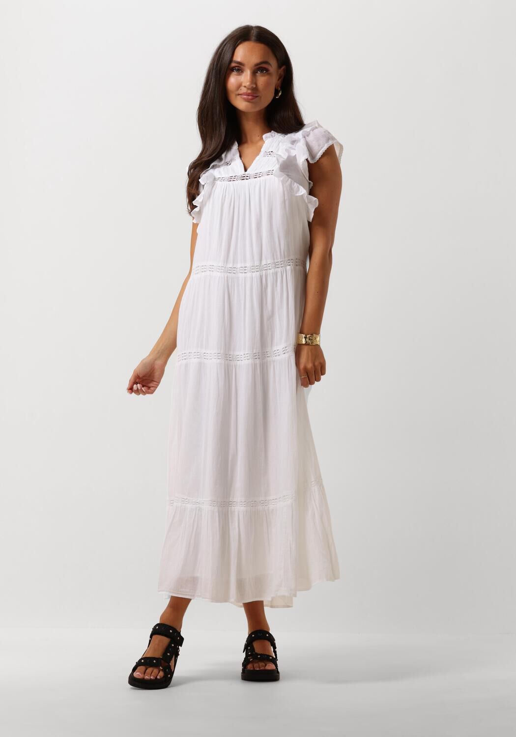 NEO NOIR Witte Voile Maxi Jurk met Ruchedetails White Dames