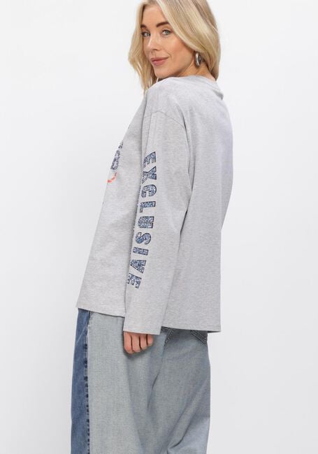 Lichtgrijze ALIX THE LABEL Top LADIES KNITTED FANCY PRINT LONGSLEEVE T-SHIRT - large
