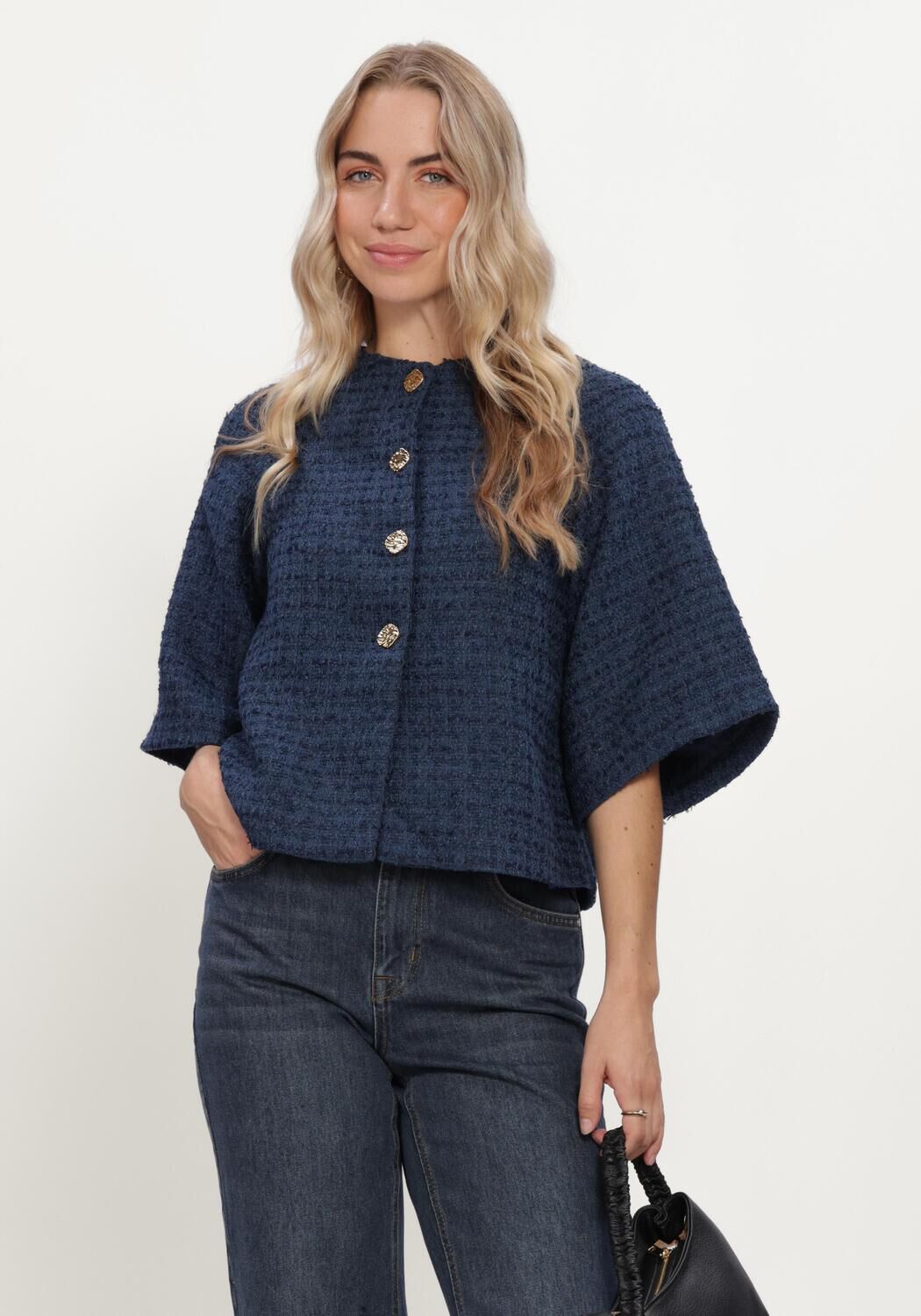 Donkerblauwe NEO NOIR Jack ROSELLA BOUCLE MINI JACKET - large