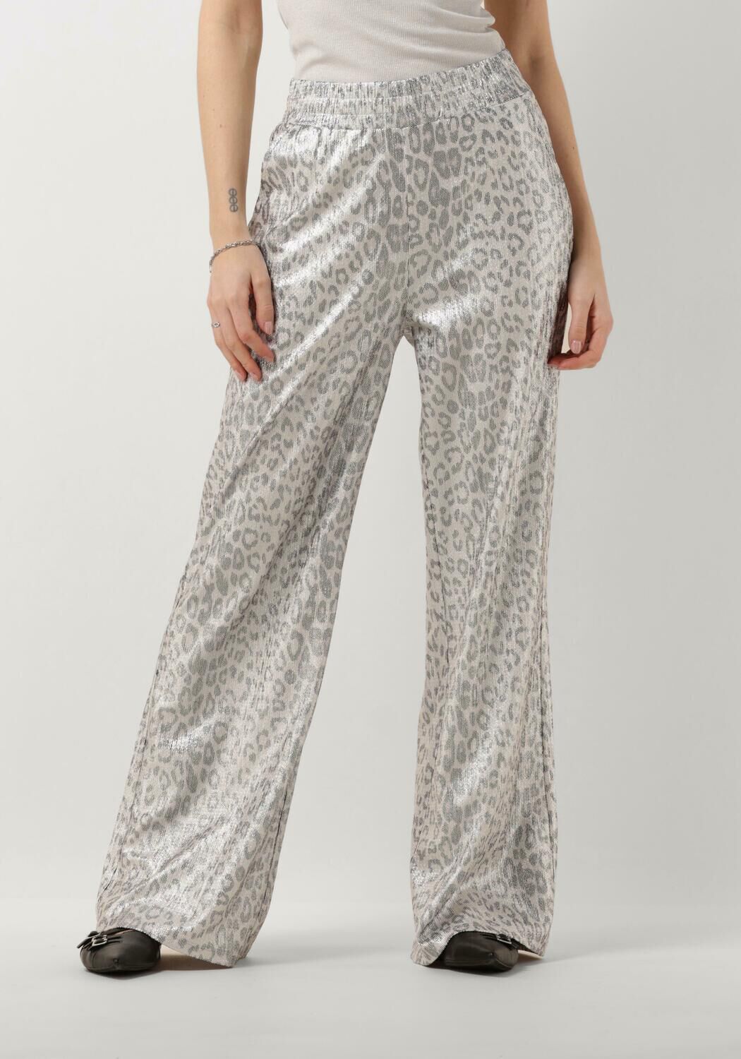 ALIX THE LABEL Dames Broeken Ladies Knitted Leopard Pants Zilver