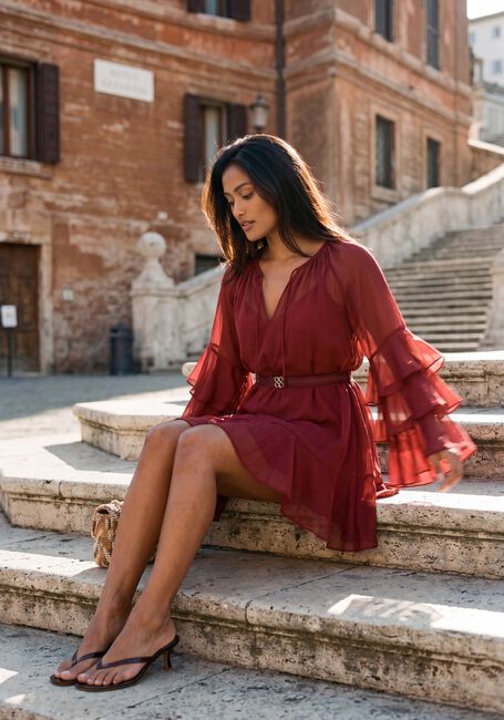 Bordeaux DANTE6 Mini jurk SOLSTICE BOHO CHIFFON SHORT DRESS - large