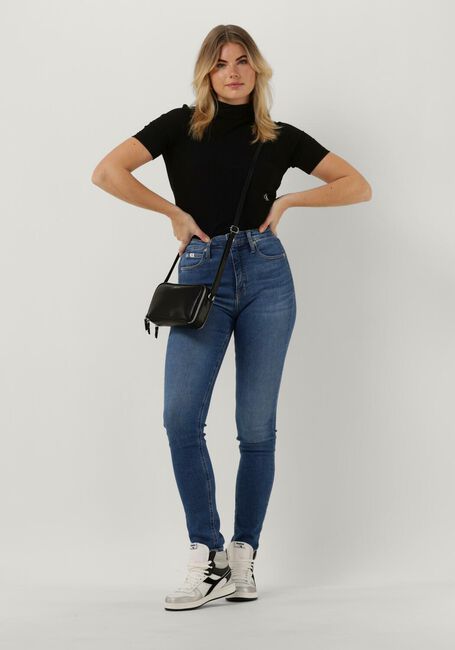 Zwarte CALVIN KLEIN Top SHINY RIB HIGH NECK SHORT SLEEVE - large