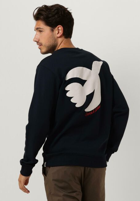 Donkerblauwe SCOTCH & SODA Sweater THE FREE SPIRIT PEACE BIRD ORAGNIC COTTON SWEATSHIRT - large
