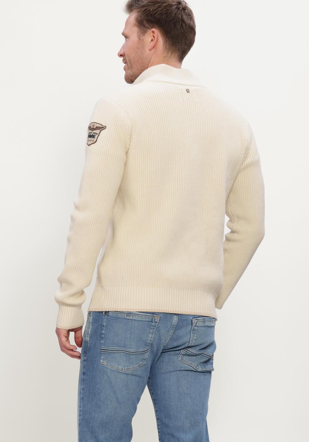 Ecru PME LEGEND Trui HALF ZIP COLLAR COTTON - large