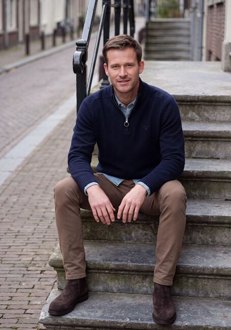 Donkerblauwe BARBOUR Trui NEWTOWN HALF ZIP KNITTED JUMPER KNITWEAR - large