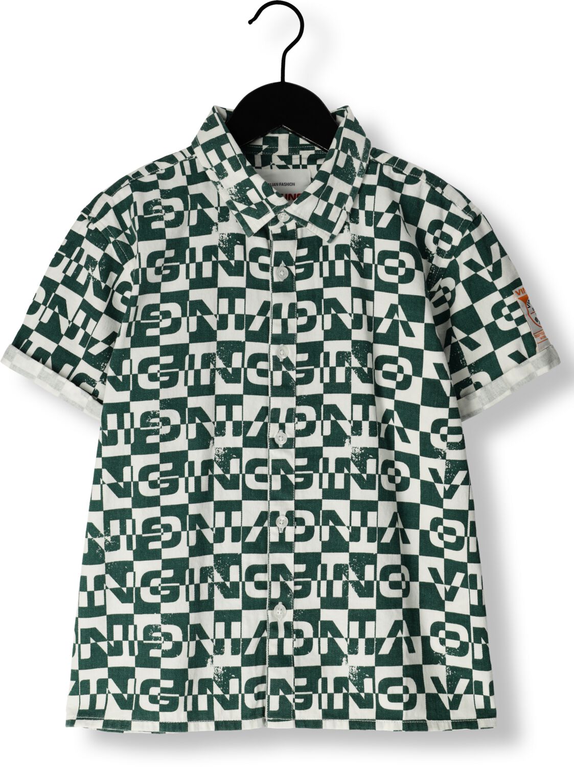VINGINO overhemd Lampo met all over print groen wit Jongens Katoen Klassieke kraag 164