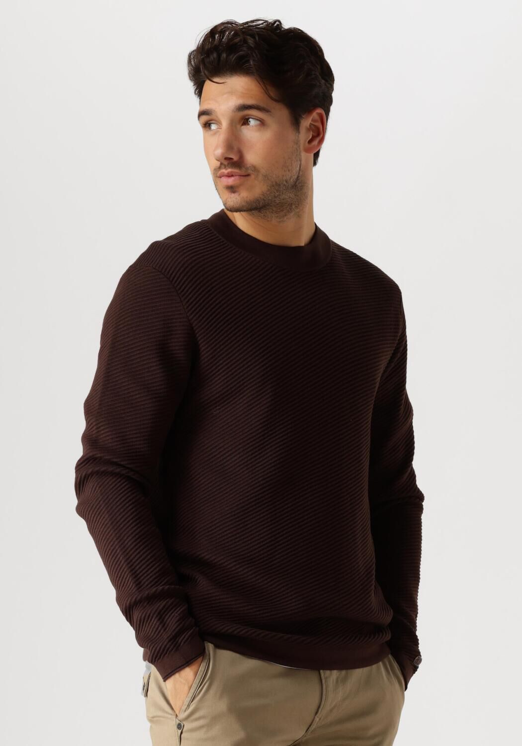 CAST IRON Heren Truien & Vesten Mock Neck Cotton Modal Bruin