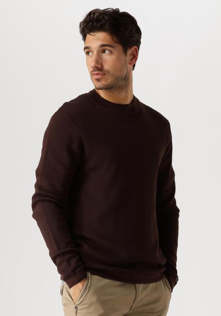 Bruine CAST IRON Trui MOCK NECK COTTON MODAL - large