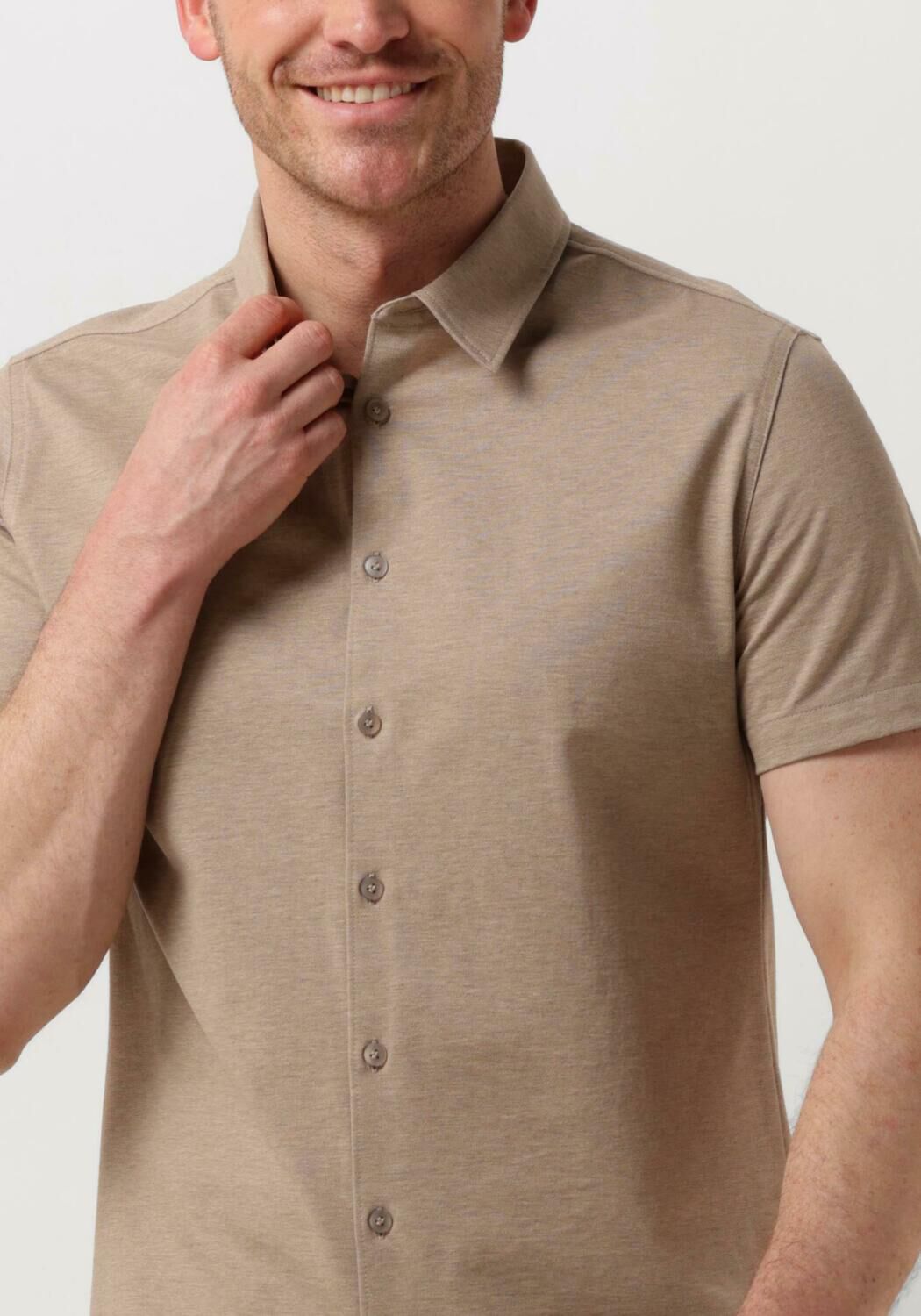PURE PATH Heren Overhemden Pique Shortsleeve Button Up Shirt Zand