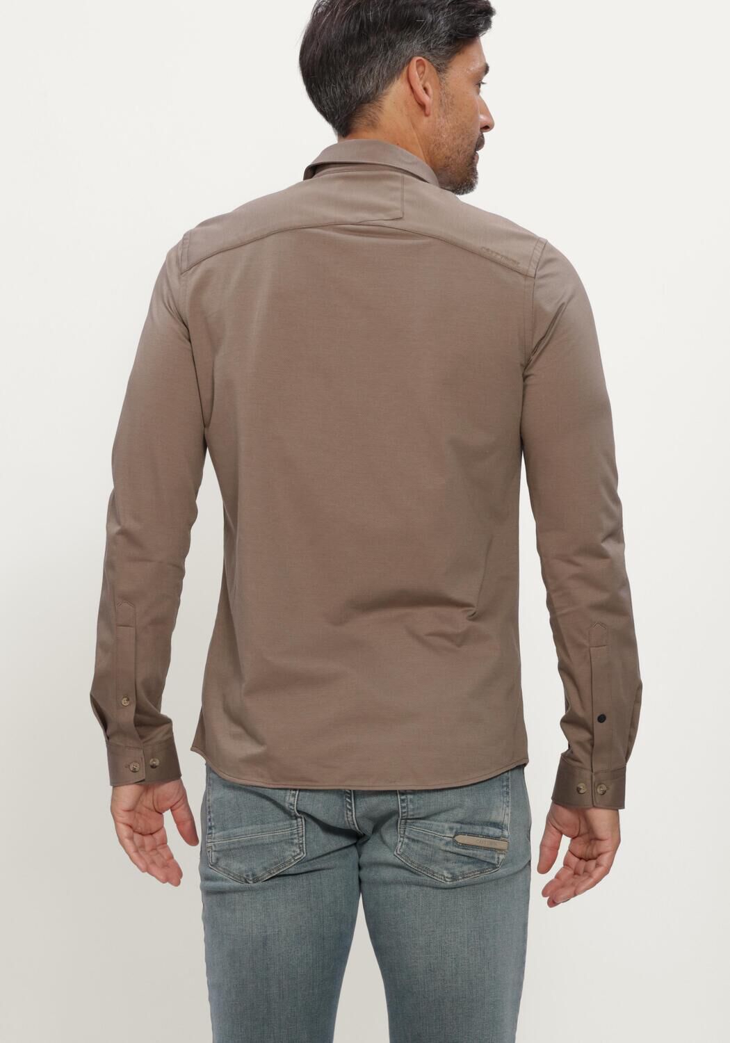 Taupe CAST IRON Klassiek overhemd LONG SLEEVE SHIRT TWILL JERSEY - large