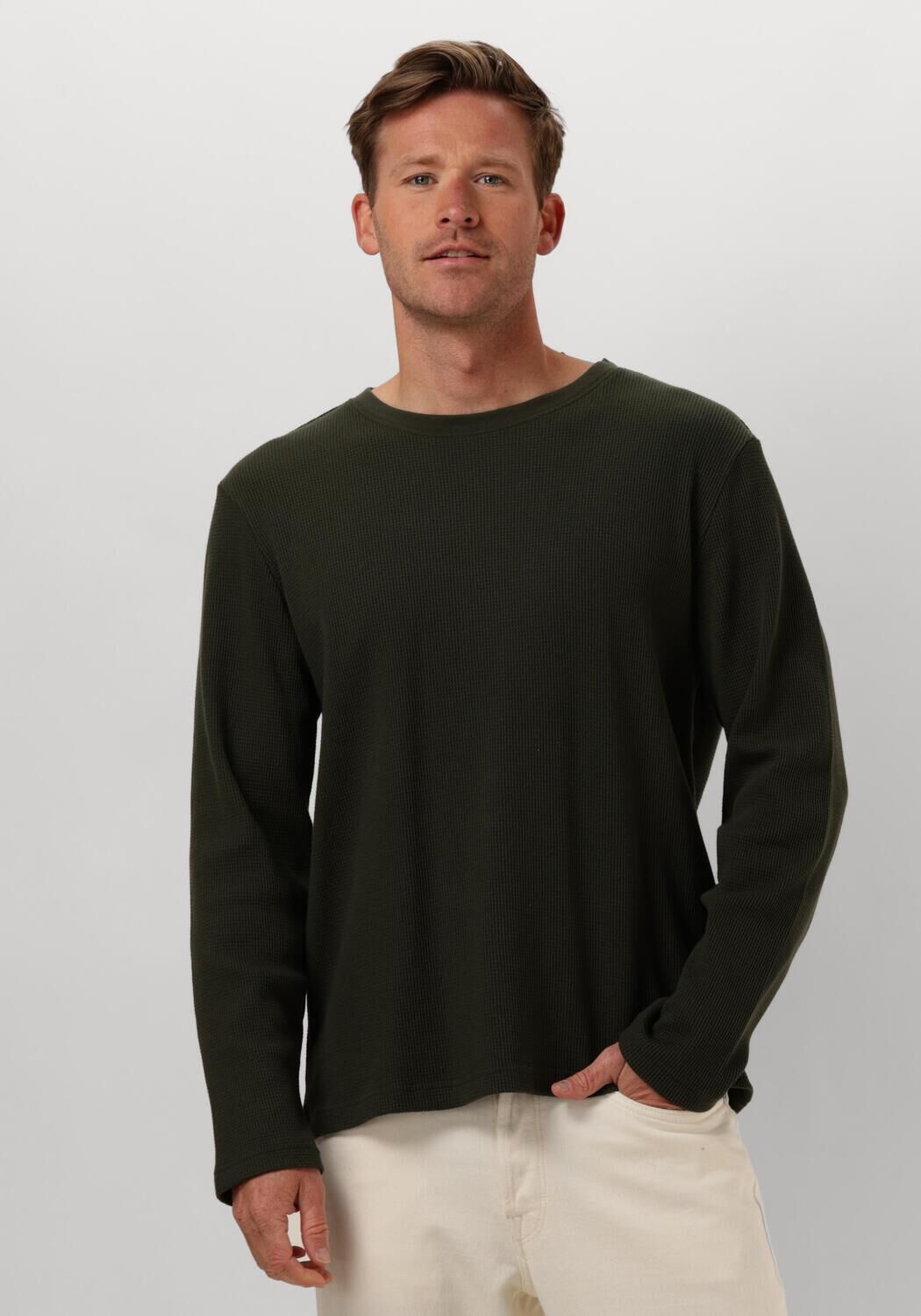 ANERKJENDT Heren Polo's & T-shirts Akkikki L s Waffle Tee Donkergroen