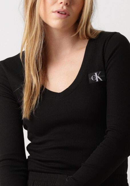 Zwarte CALVIN KLEIN Tops & T-shirts WOVEN LABEL V-NECK LONG SLEEVE - large