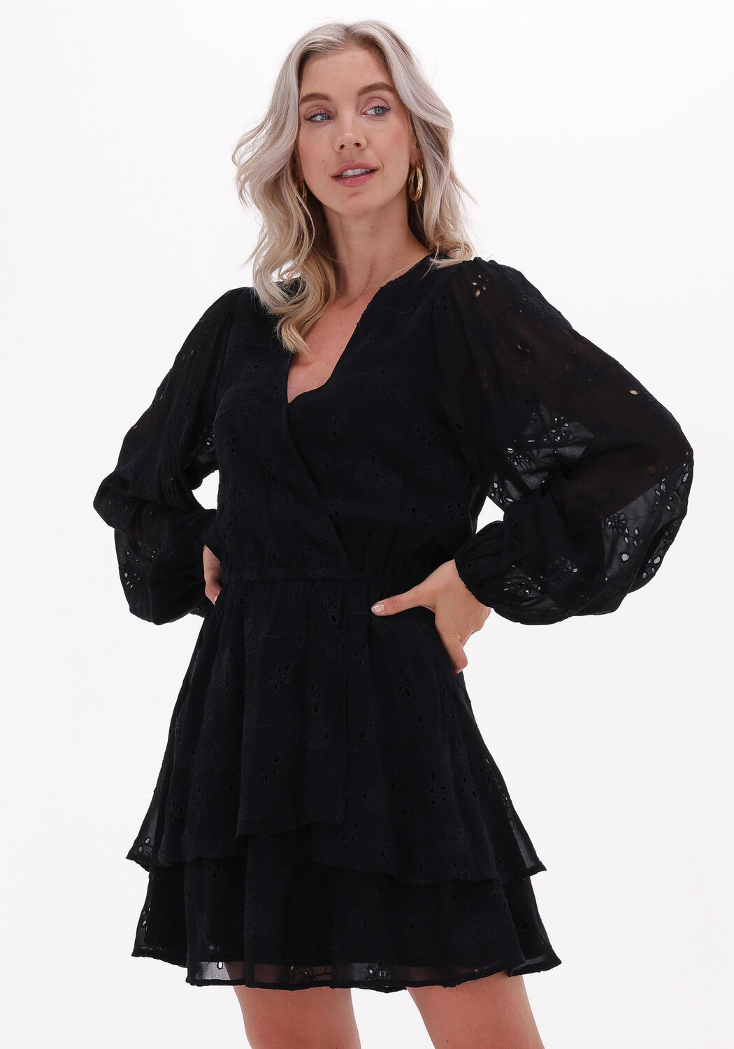 zwarte alix the label mini jurk ladies woven broderie chiffon dress