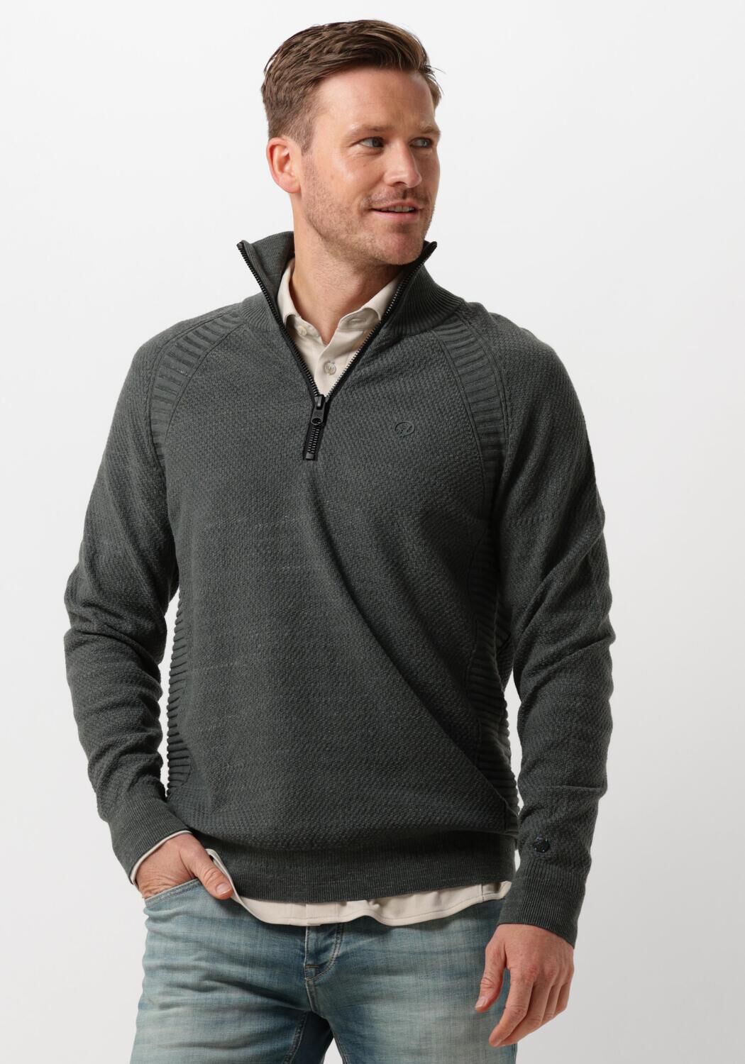 CAST IRON Heren Truien & Vesten Half Zip Collar Cotton Heather Plated Blend Groen