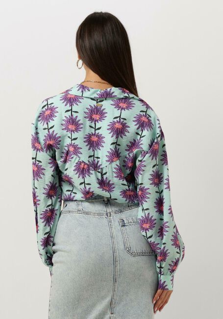 Lichtblauwe POM AMSTERDAM Blouses VIOLET FLOWER AQUA BLOUSE - large