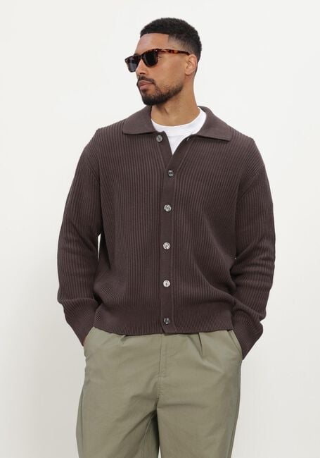 Bruine SELECTED MEN Trui LMDRY LS RIB POLO CARDIGAN - large