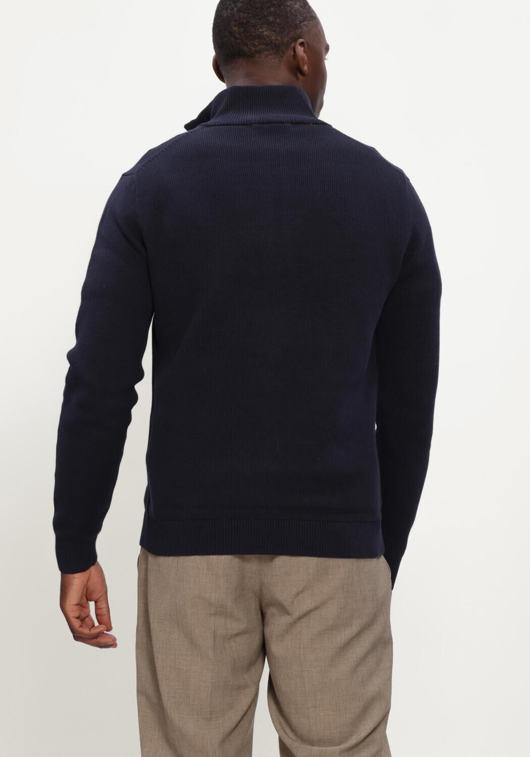 Donkerblauwe SELECTED MEN Trui SLHDANE LS KNIT STRUCTURE HALF ZIP NOOS - large