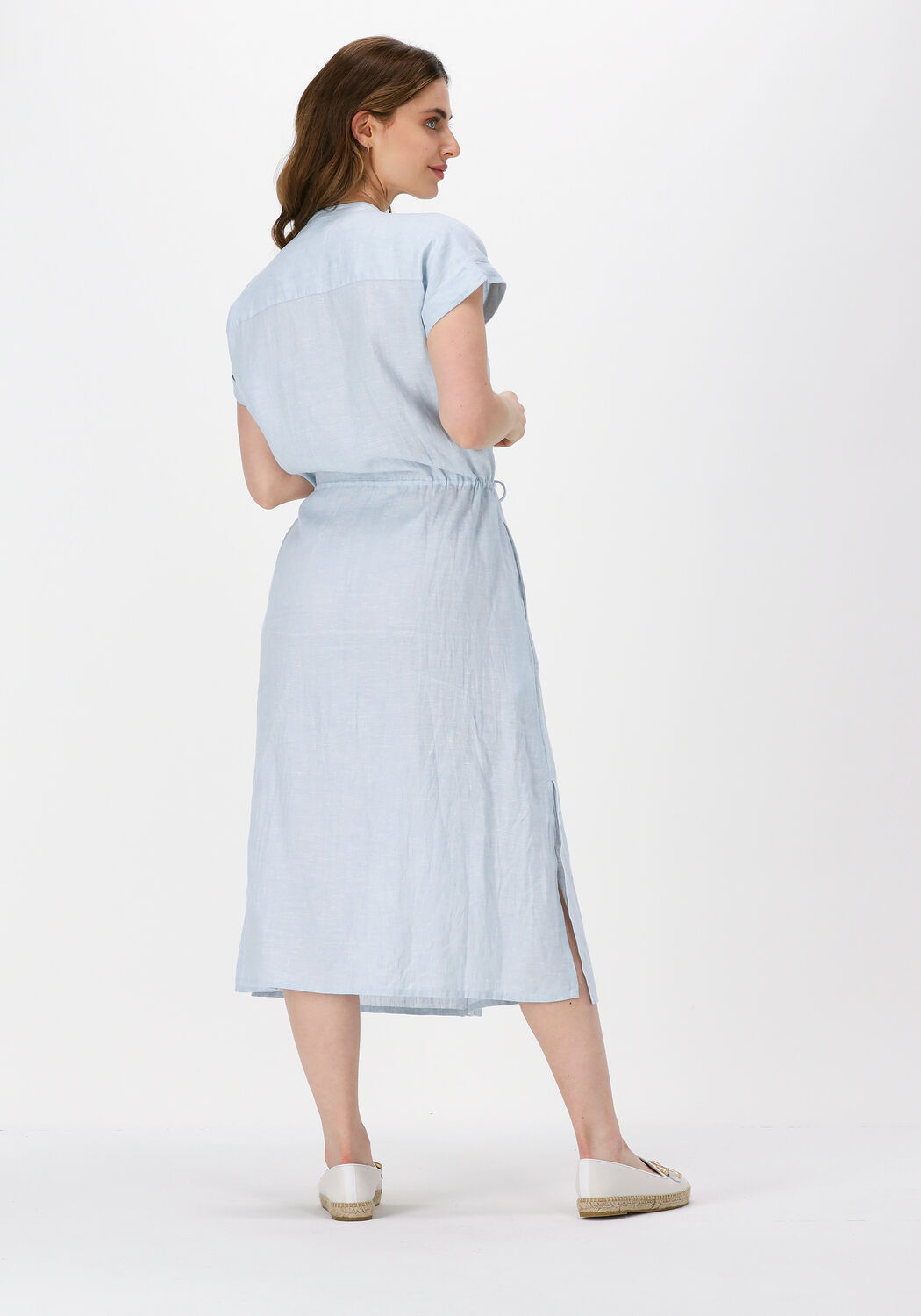lichtblauwe tommy hilfiger midi jurk linen midi shirt dress
