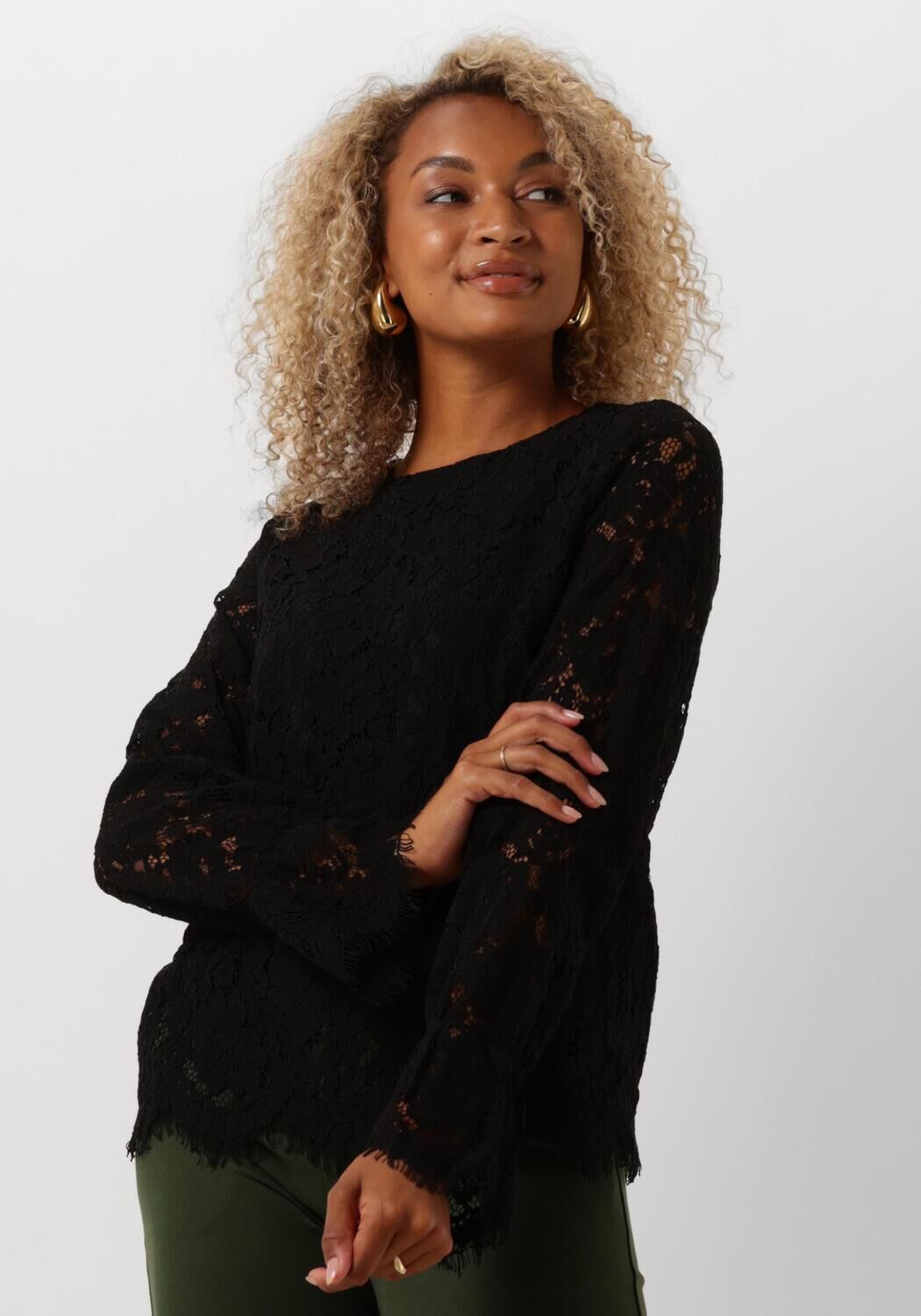 Y.A.S. Dames Tops & T-shirts Yasperla Ls Lace Top Zwart