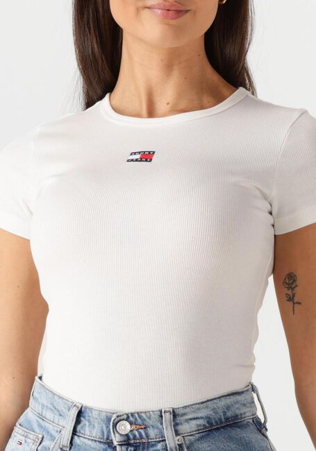 Witte TOMMY JEANS T-shirt TWJ SLIM BADGE RIB TEE - large