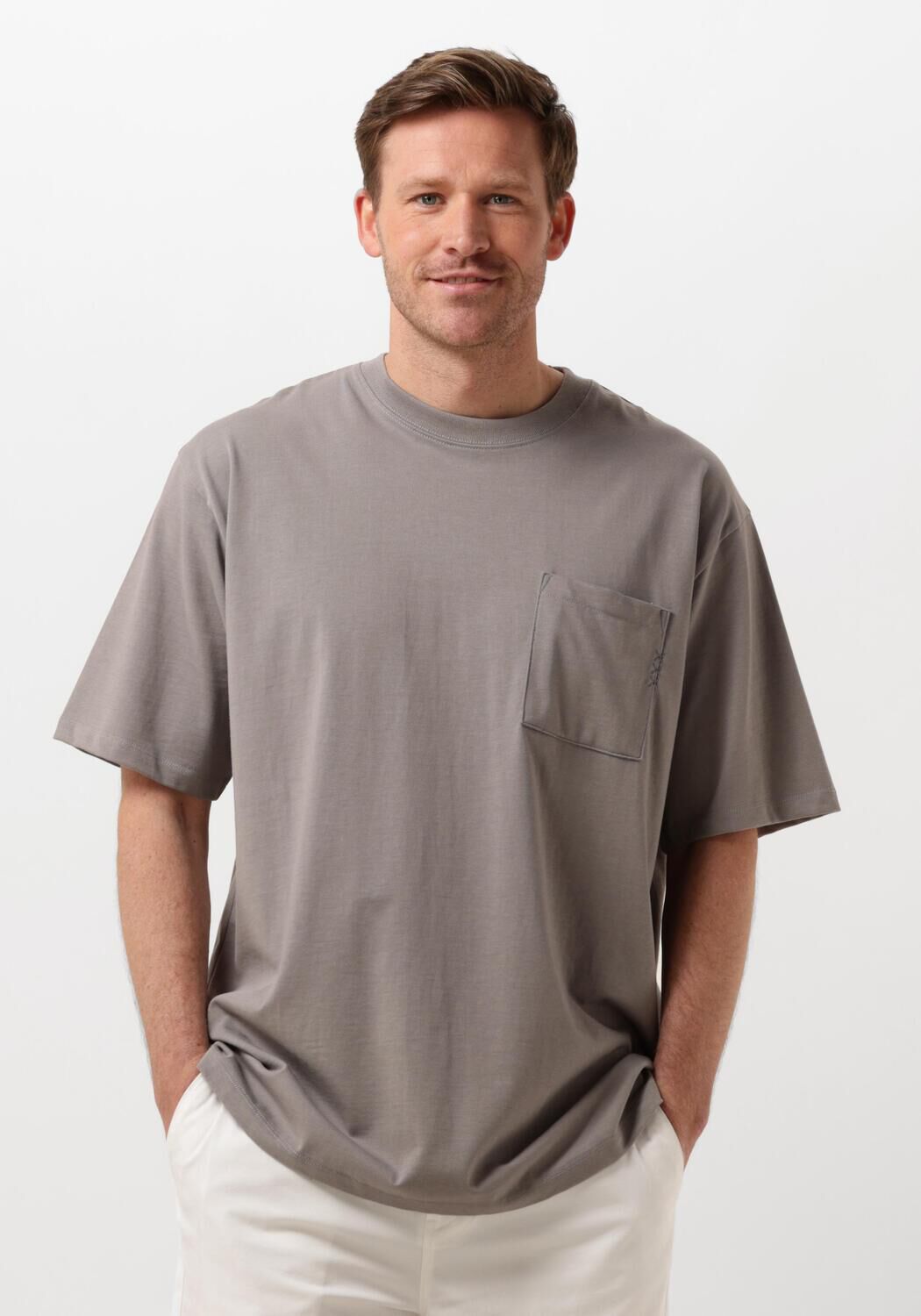 SCOTCH & SODA Heren Polo's & T-shirts 3 Crosses Loose Fit Chest Pocket T-shirt Grijs