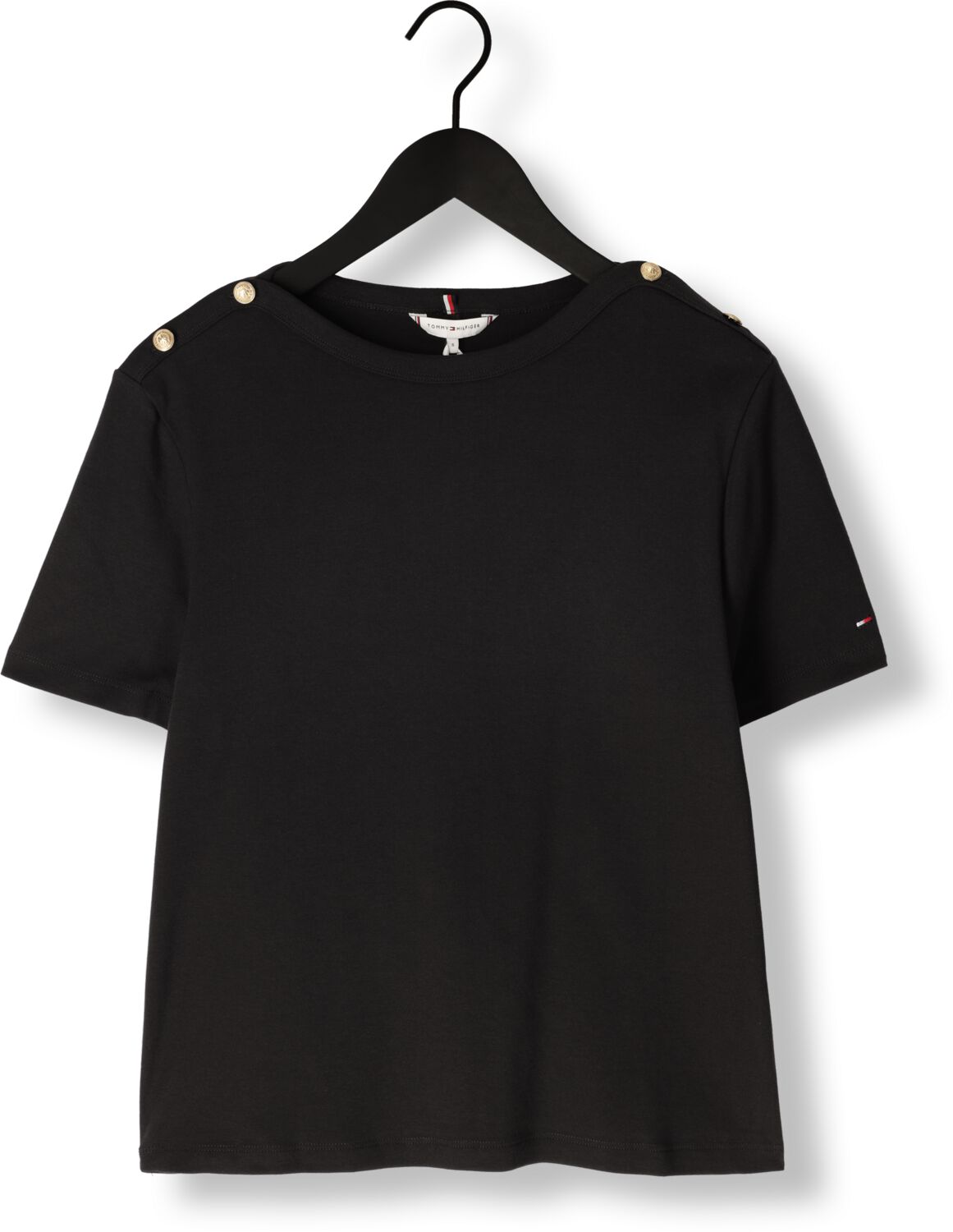 TOMMY HILFIGER Dames Tops & T-shirts Reg Stripe Gold Btn C-nk Ss Zwart