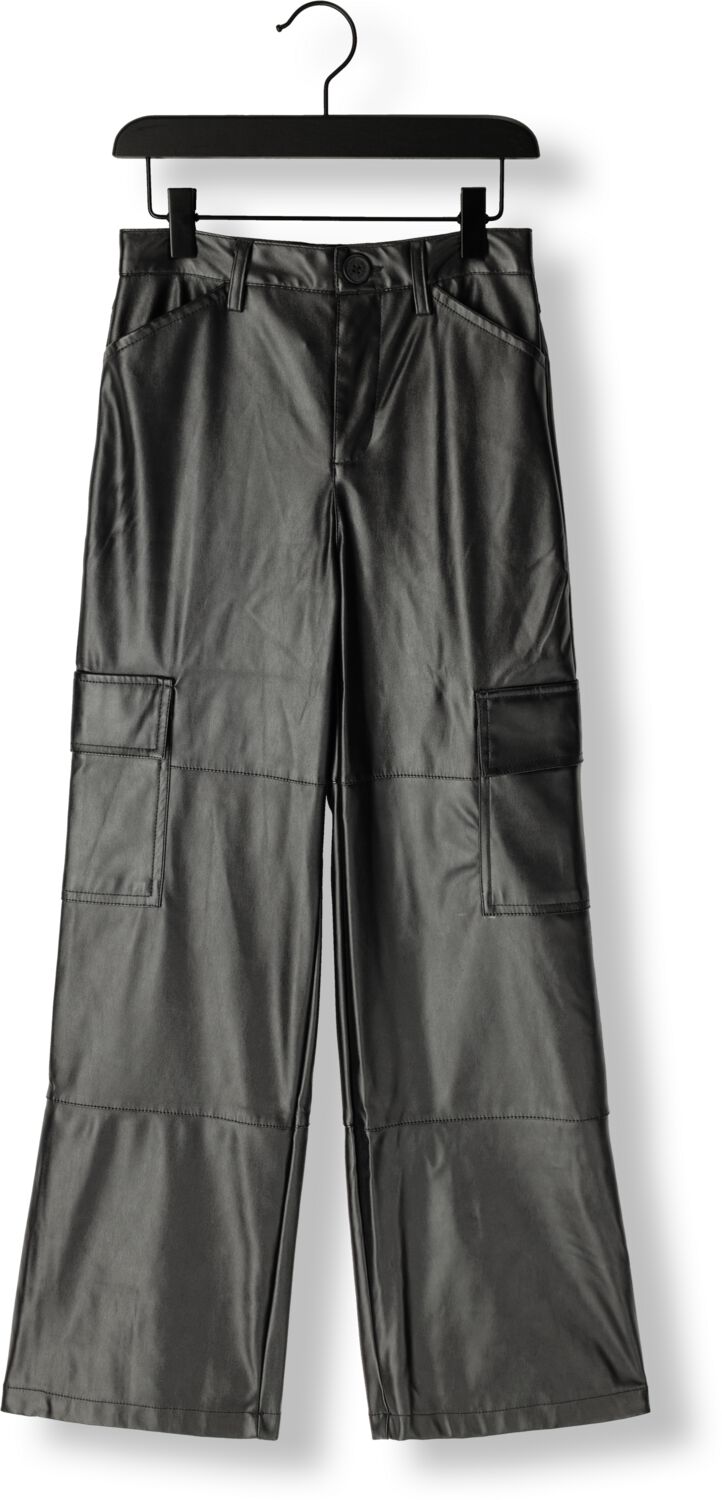 Vingino imitatieleren high waist straight fit broek Sade zwart