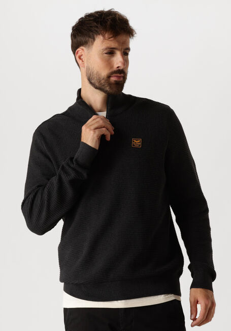 Zwarte PME LEGEND Trui HALF ZIP COLLAR COTTON MOULINE - large