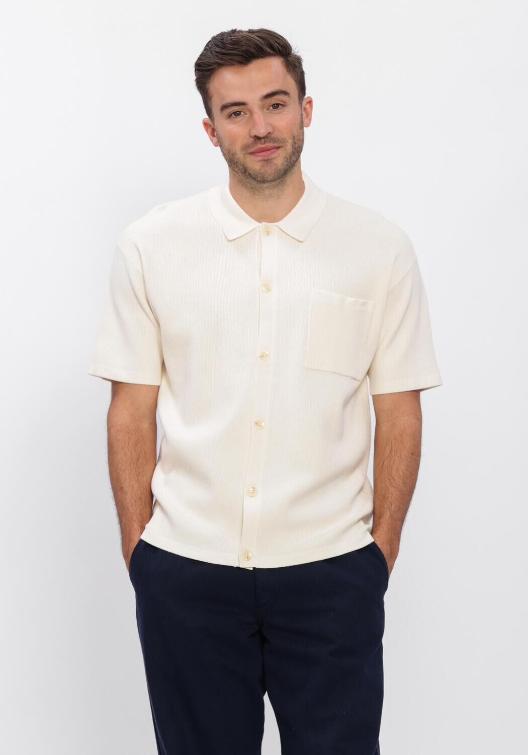 Ecru ANERKJENDT Polo AKVILHELM NEEDLE RIB SS KNIT - large