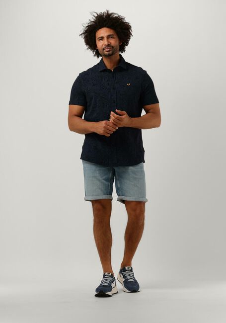 Donkerblauwe PME LEGEND Casual overhemd SHORT SLEEVE SHIRT PRINT ON PIQUE JERSEY - large