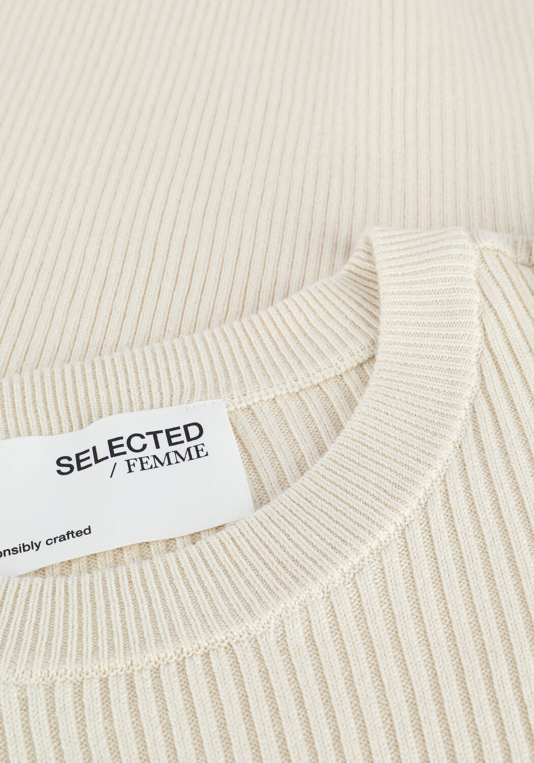 Beige SELECTED WOMEN Top SLFMISLA LS KNIT O-NECK M - large